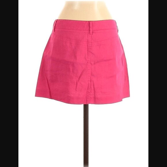 Theory Mini Skirt 2 Linen Flare Hot Pink Pockets Barbie Luxury Summer Party - Picture 3 of 7